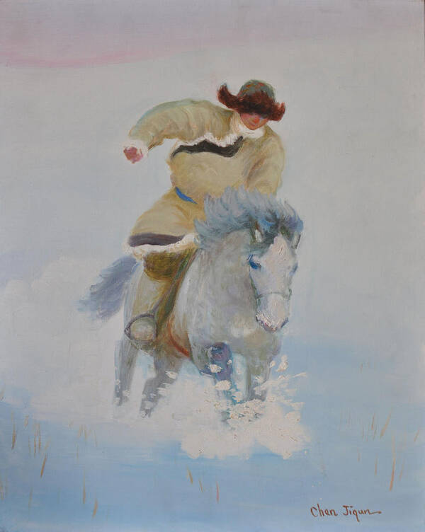 Herdsman Art Print featuring the painting The Winter by Ji-qun Chen