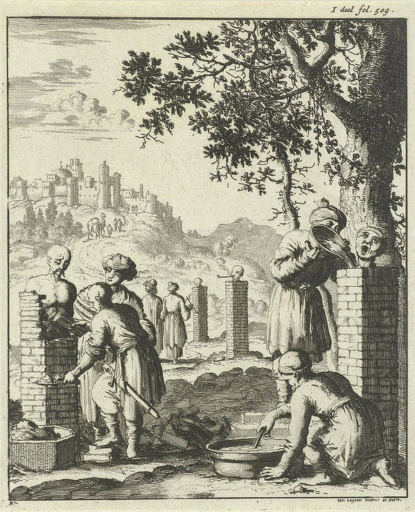 Violent Art Print featuring the drawing Thieves And Swindlers Punishment Bricked by Jan Luyken