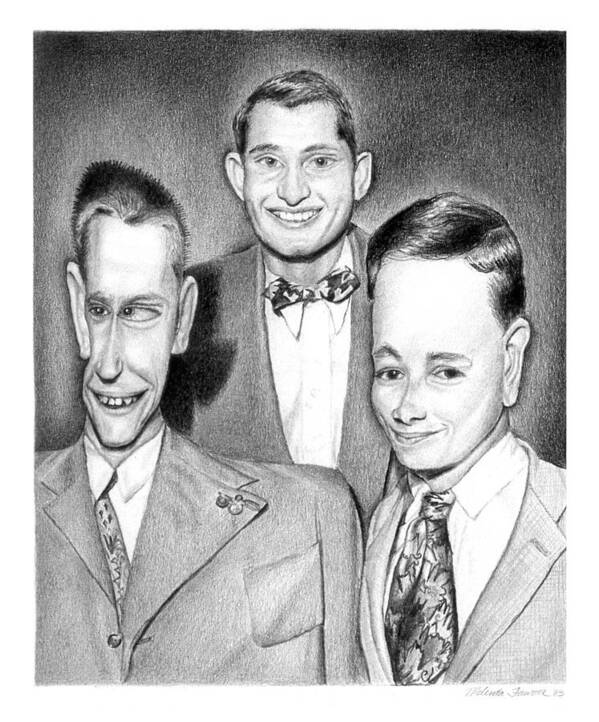 Graphite Art Print featuring the drawing Three Guys by Melinda Fawver
