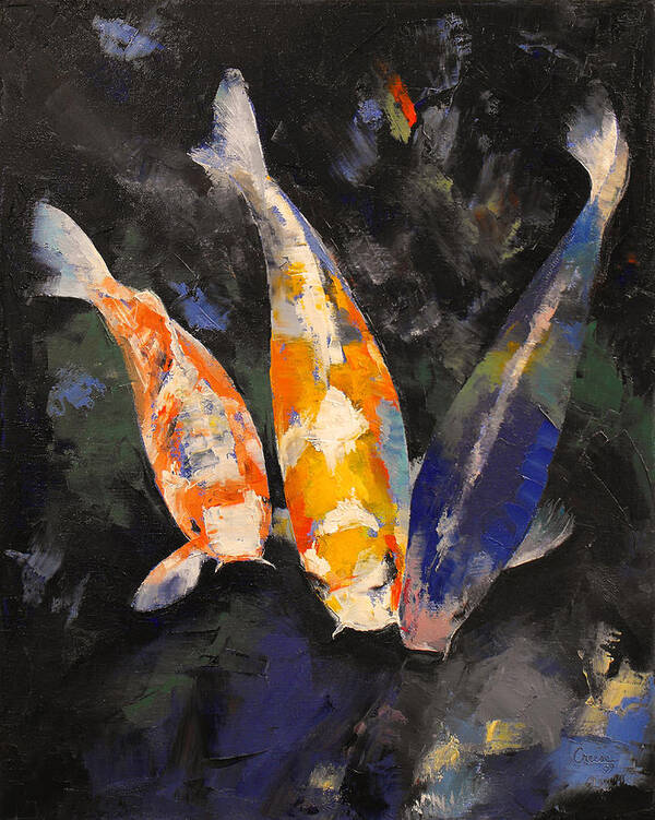 Abstract Art Print featuring the painting Three Koi Fish by Michael Creese