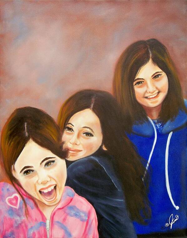Children Art Print featuring the painting Three Little Ladies by Joni McPherson