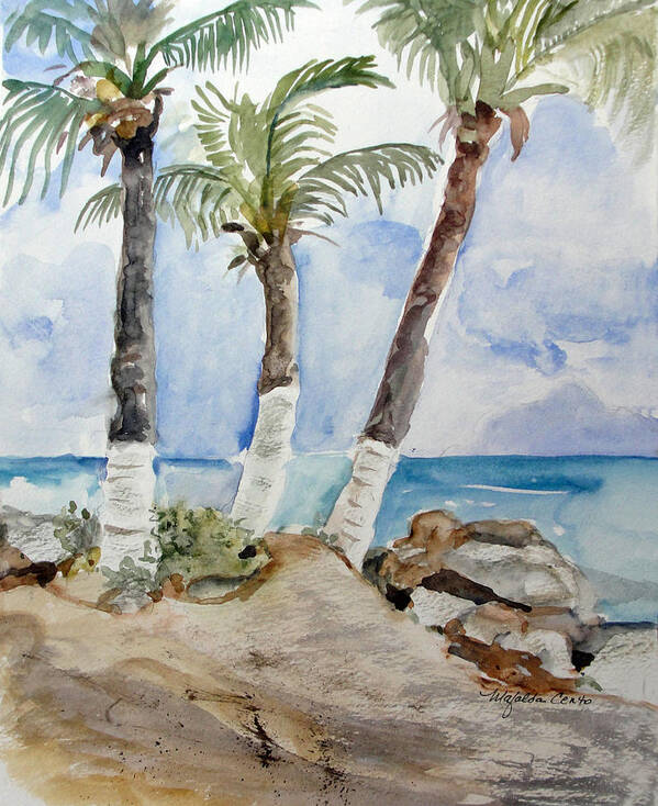 Trees Art Print featuring the painting Three Palms by Mafalda Cento