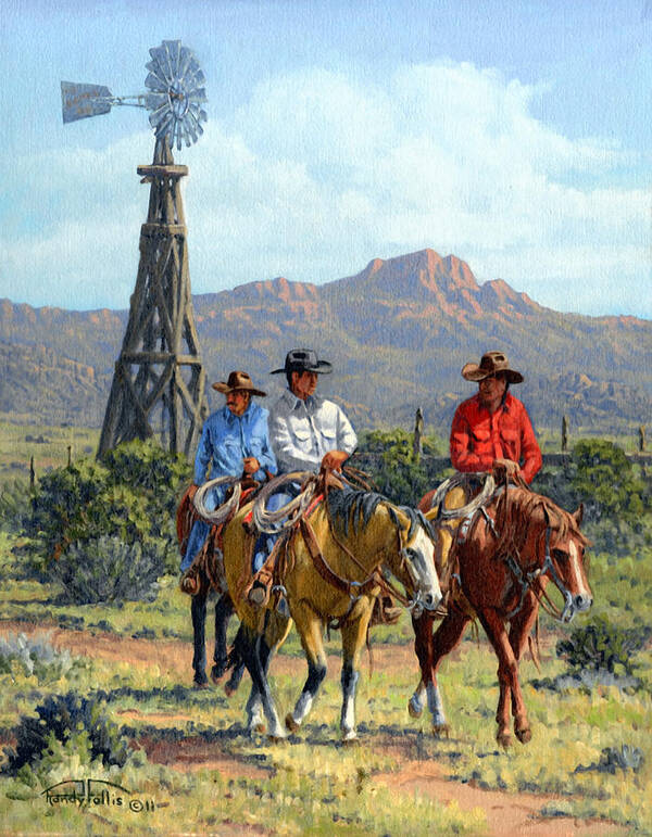 Cowboys Art Print featuring the painting Three Riders by Randy Follis