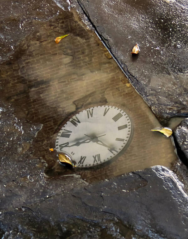 Clock Art Print featuring the photograph Time in Reflection by Deborah Smith