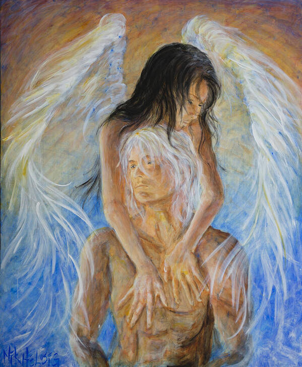 Angel Art Print featuring the painting Touch Of An Angel by Nik Helbig