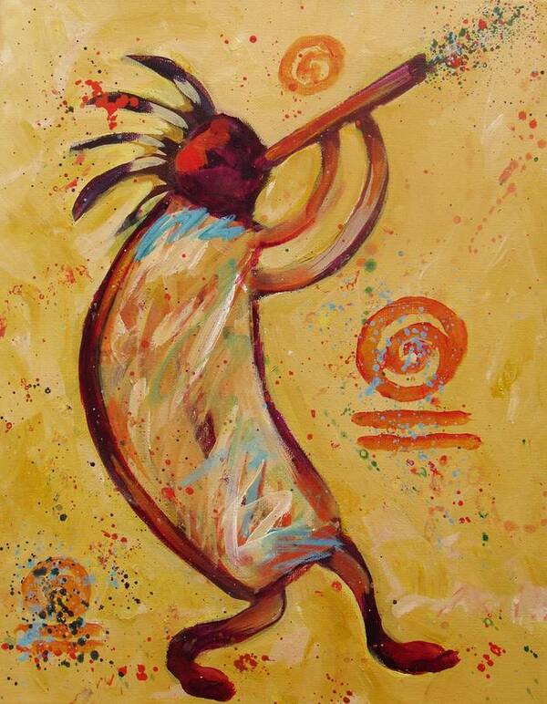 Ancient Image Art Print featuring the painting Tribal Ethnic My Red Kokopelli by Carol Suzanne Niebuhr