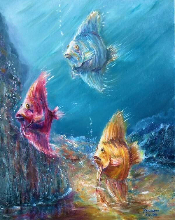 Ocean Art Print featuring the painting Tropical Fish Array by Bernadette Krupa