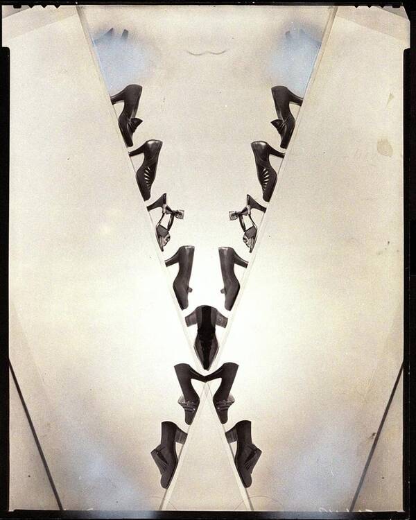 Nobody Art Print featuring the photograph Two Lines Of Shoes Reflected by Cecil Beaton