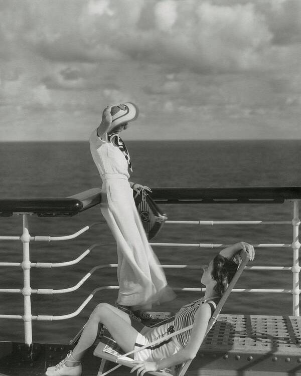 Accessories Art Print featuring the photograph Two Models On The Deck Of A Cruise Ship by Edward Steichen