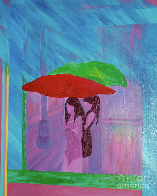 Umbrellas Art Print featuring the painting Umbrella Girls by First Star Art