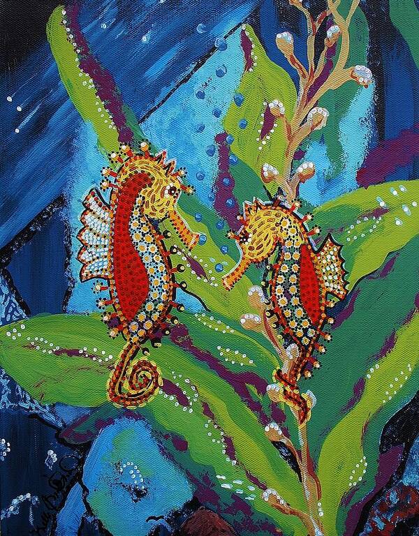 Seahorse Art Print featuring the painting Underwater Courtship by Kelly Nicodemus-Miller