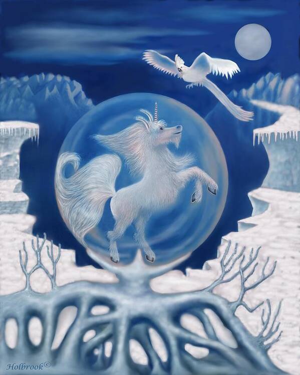 Unicorn Art Print featuring the digital art Unicorn In A Bubble by Glenn Holbrook