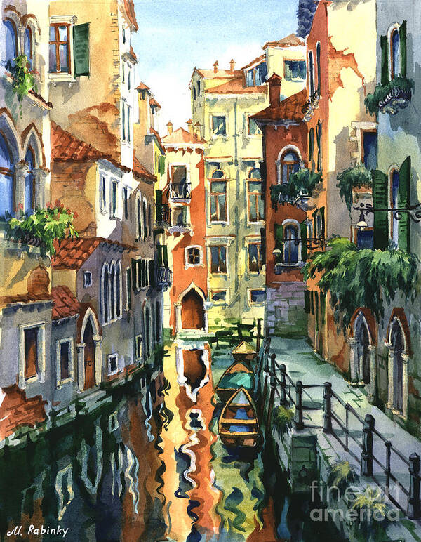 Venice Art Print featuring the painting Venice Sunny Alley by Maria Rabinky