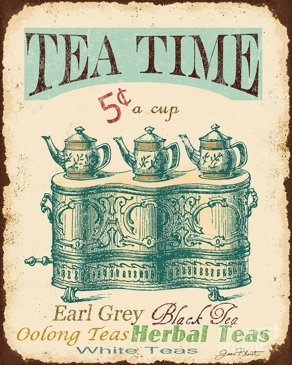 Jean Plout Art Print featuring the digital art Vintage Tea Time Sign by Jean Plout