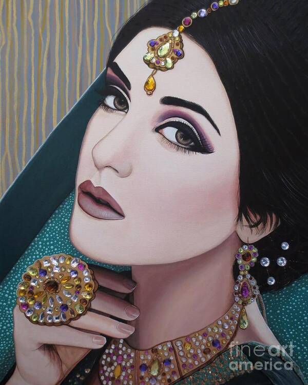 Art Art Print featuring the painting Viridian Indian Beauty by Malinda Prud'homme