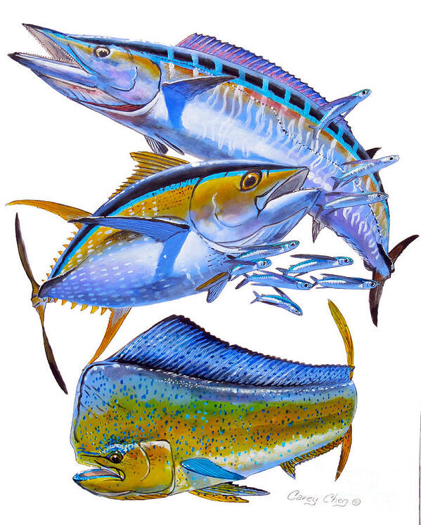 Wahoo Art Print featuring the painting Wahoo Tuna Dolphin by Carey Chen
