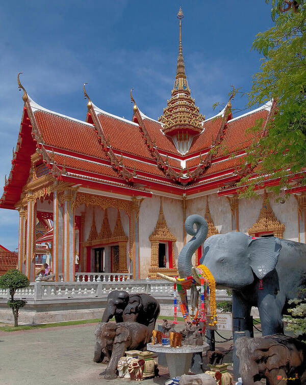 Scenic Art Print featuring the photograph Wat Chalong Wiharn and Elephant Tribute DTHP045 by Gerry Gantt