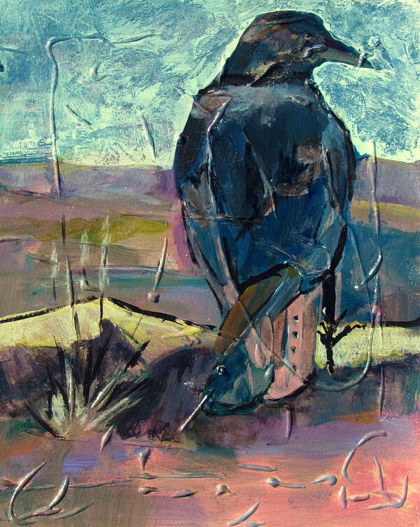 Bird Looking Out Over Landscape Art Print featuring the painting Watchful American Icon by Betty Pieper