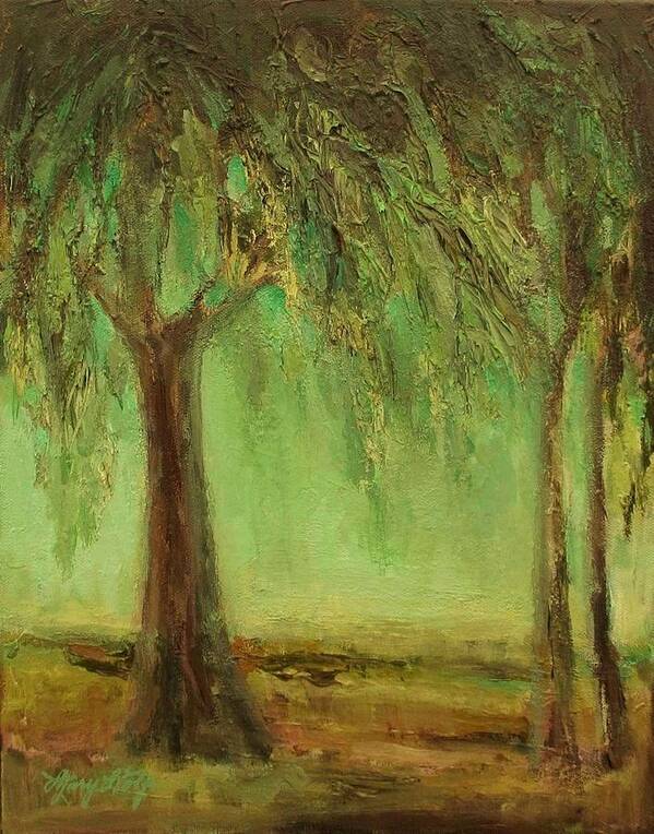 Landscape Art Print featuring the painting Weeping Willow by Mary Wolf