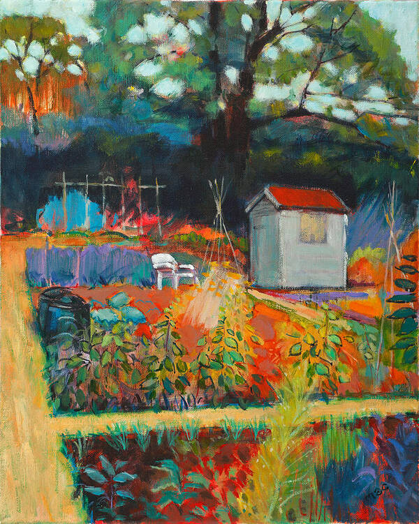 Allotment; Allotments; Garden; Gardens; Summer; Colour Art Print featuring the painting White Chair by Marco Cazzulini