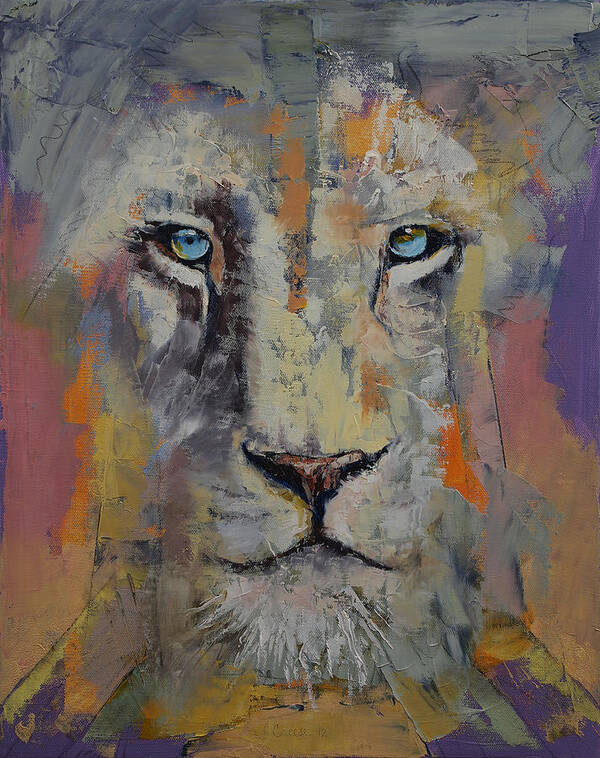 White Art Print featuring the painting White Lion by Michael Creese