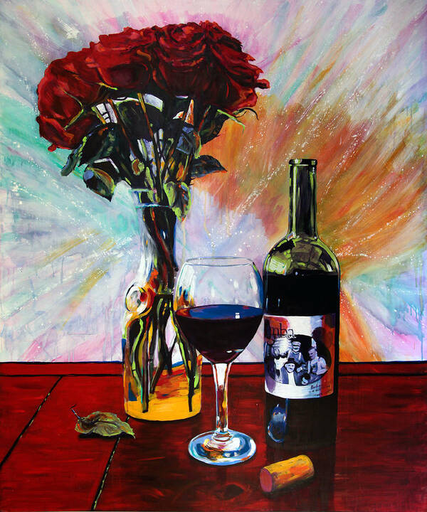 Roses Art Print featuring the painting Wine and Roses by Steve Gamba