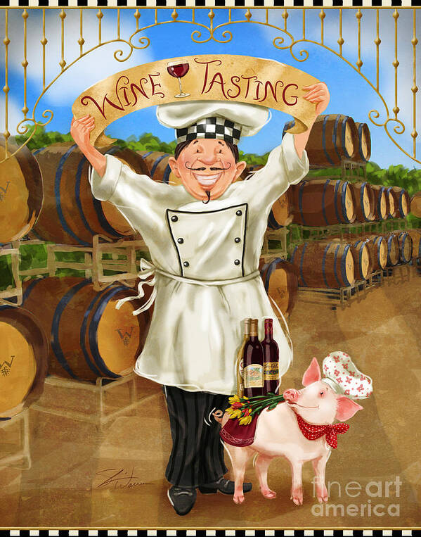 Chef Art Print featuring the mixed media Wine Tasting Chef by Shari Warren