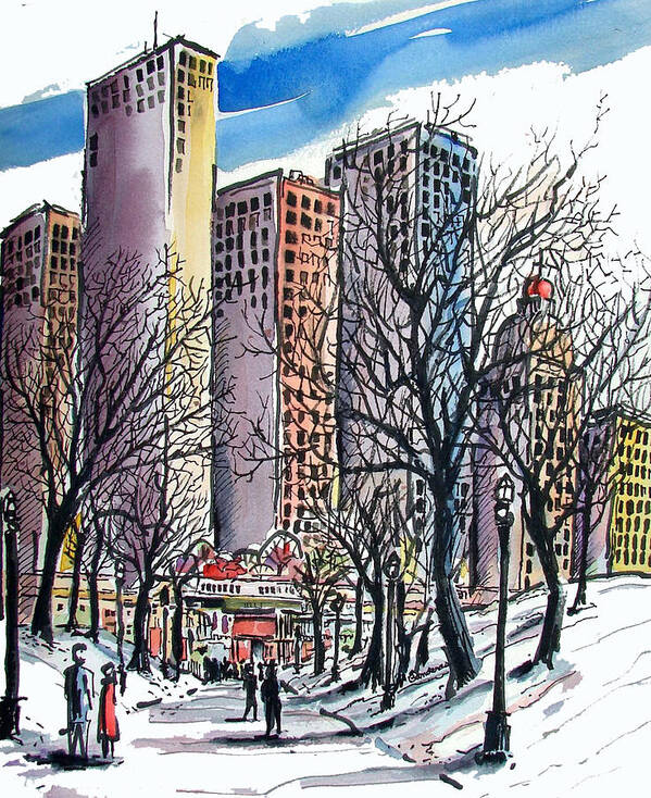 City Art Print featuring the painting Winter City by Terry Banderas