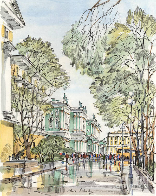 Winter Palace Saint Petersburg Art Print featuring the painting Winter Palace Saint Petersburg by Maria Rabinky