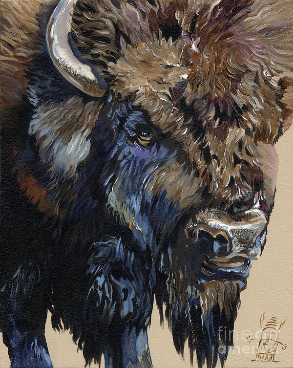 Bison Art Print featuring the painting Wise Plains Drifter by J W Baker