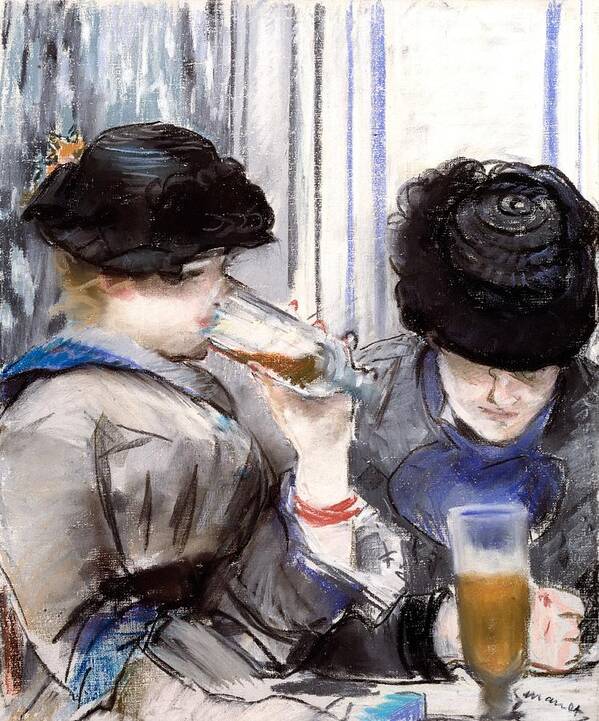 Female Art Print featuring the drawing Women Drinking Beer, 1878 by Edouard Manet