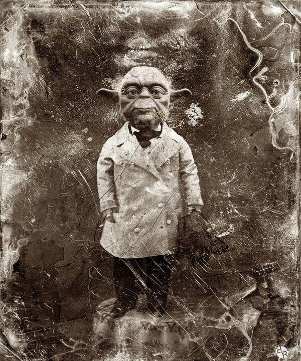 Yoda Art Print featuring the painting Yoda Star Wars Antique Photo by Tony Rubino