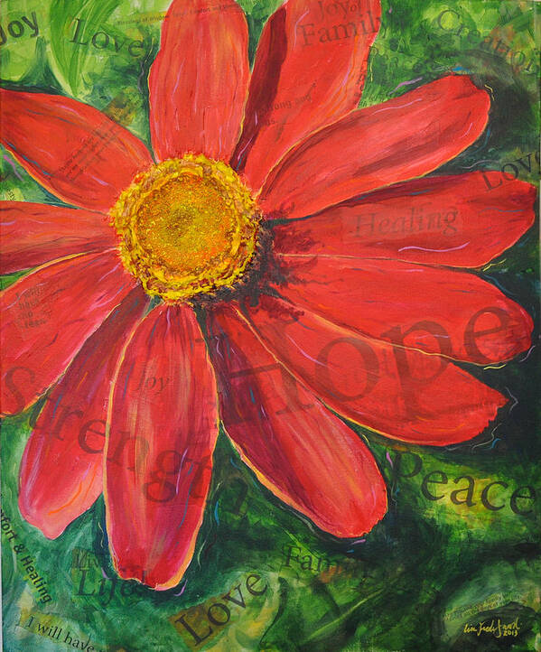 Red Zinnia Art Print featuring the painting Zinnia of Hope by Lisa Jaworski