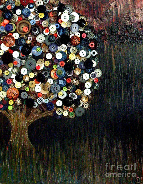 Tree Art Print featuring the painting Button tree 0002 by Monica Furlow