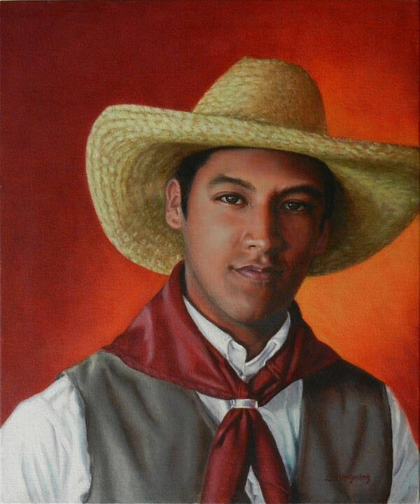 Portrait Art Print featuring the painting A smile from the Andes, Peru Impression by Ningning Li