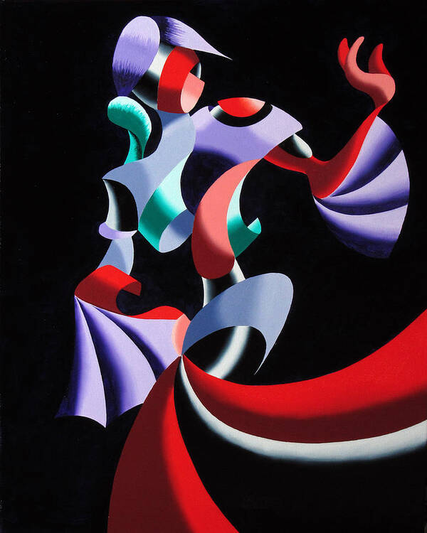 Abstract Art Print featuring the painting Abstract Geometric Futurist Figurative Oil Painting by Mark Webster