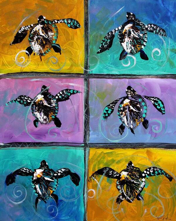 Sea Turtles Art Print featuring the painting Baby Sea Turtles Six by J Vincent Scarpace