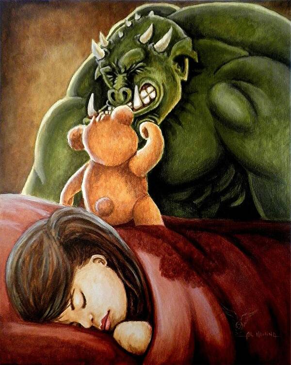 Monsters Under The Bed Art Print featuring the painting Bedtime Protector by Al Molina