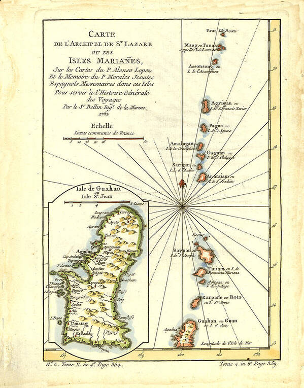 Guam Art Print featuring the drawing Carte De L Archipel de St Lazare ou les Isles Marianes by Thomas Walsh