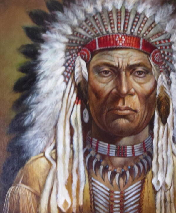 American Indian Art Print featuring the painting Chief by Geraldine Arata