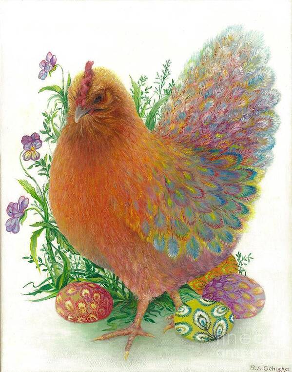 Hen Art Print featuring the painting Easter Hen / Sold by Barbara Anna Cichocka
