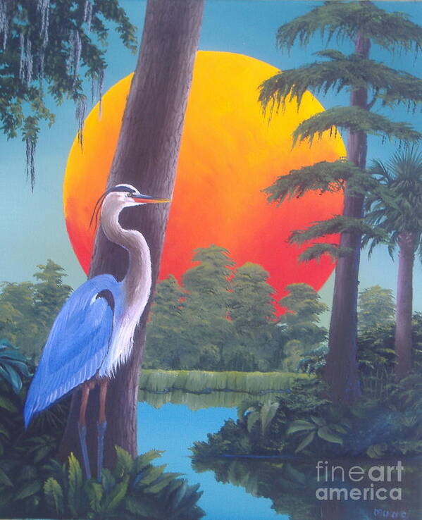 Heron Paintings Art Print featuring the painting Heron at Sunset by Michael Allen
