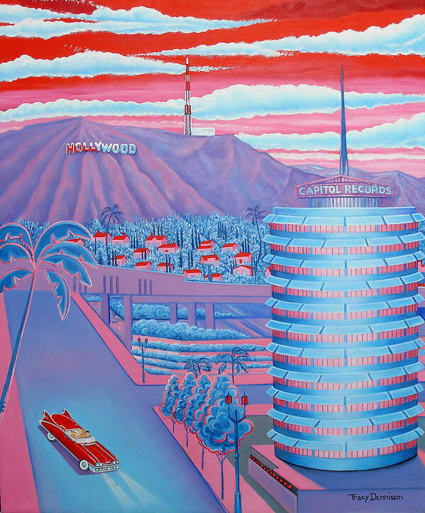Capitol Record Building Art Print featuring the painting Hollywood USA by Tracy Dennison