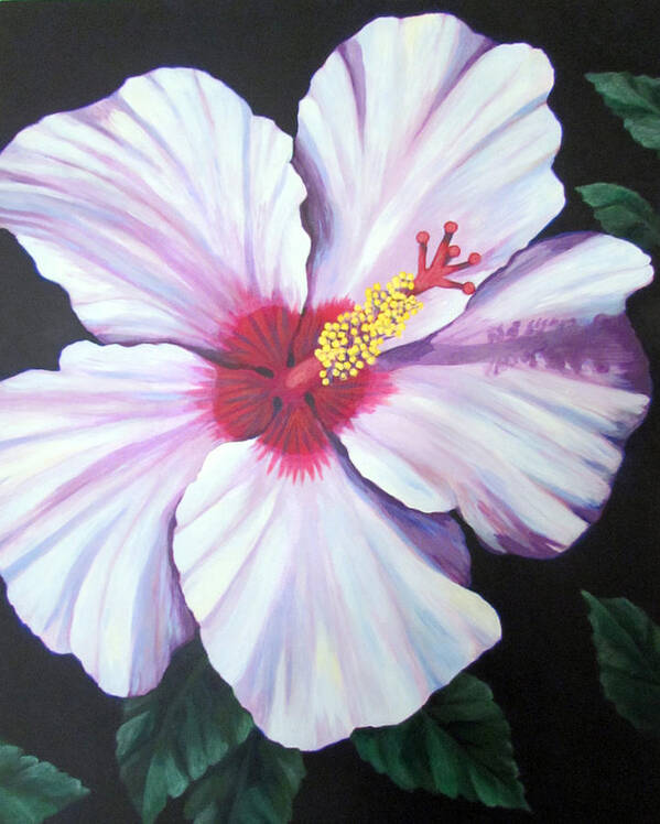 White Hibiscus Flower With Red Center. Art Print featuring the painting Inanna by Kyra Belan