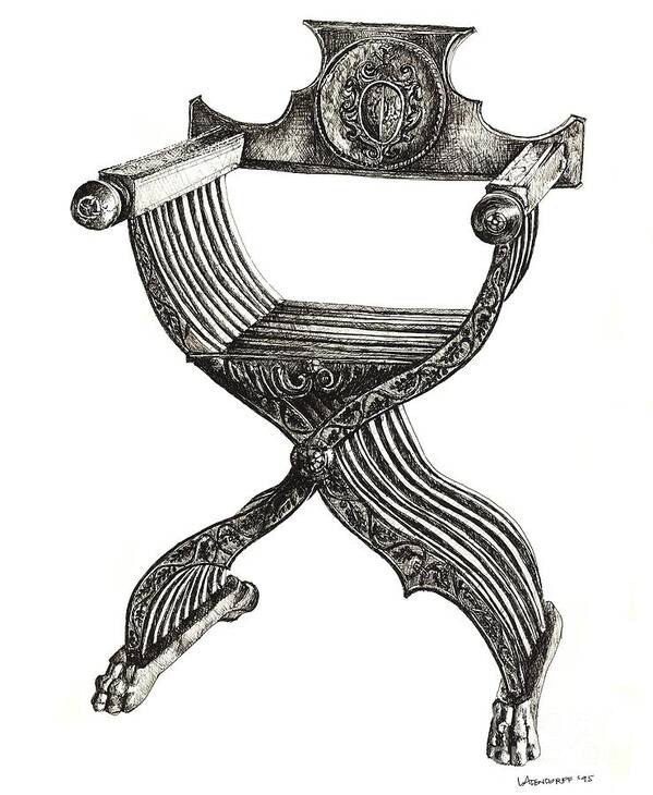 Renaissance Art Print featuring the drawing Italian savonarola chair by Adendorff Design