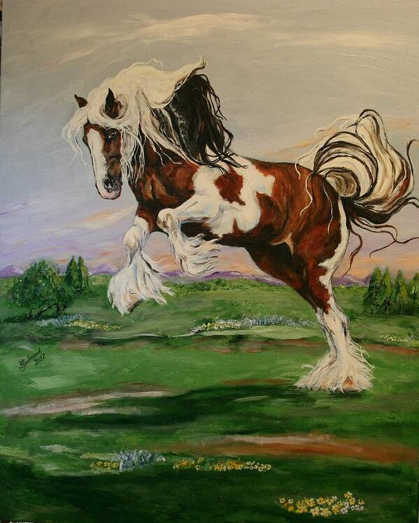 Gypsy Cob Horse Art Print featuring the painting Jump for Joy by Bj Redmond