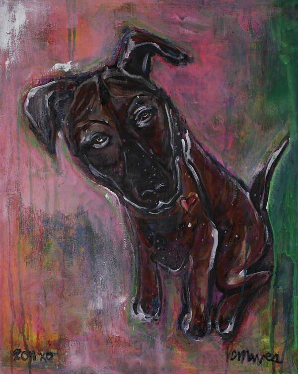 Puppy Art Print featuring the painting June by Laurie Maves ART