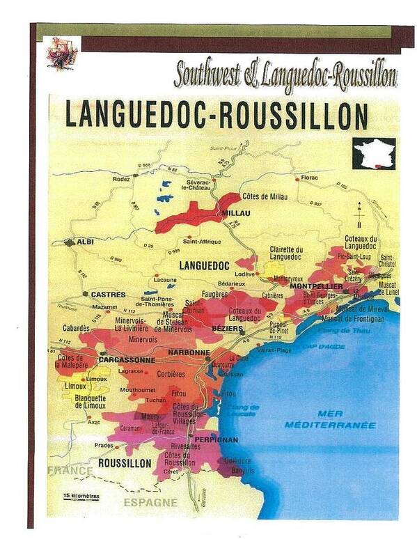 France Art Print featuring the drawing Languedoc-Roussillon wine region in France by None