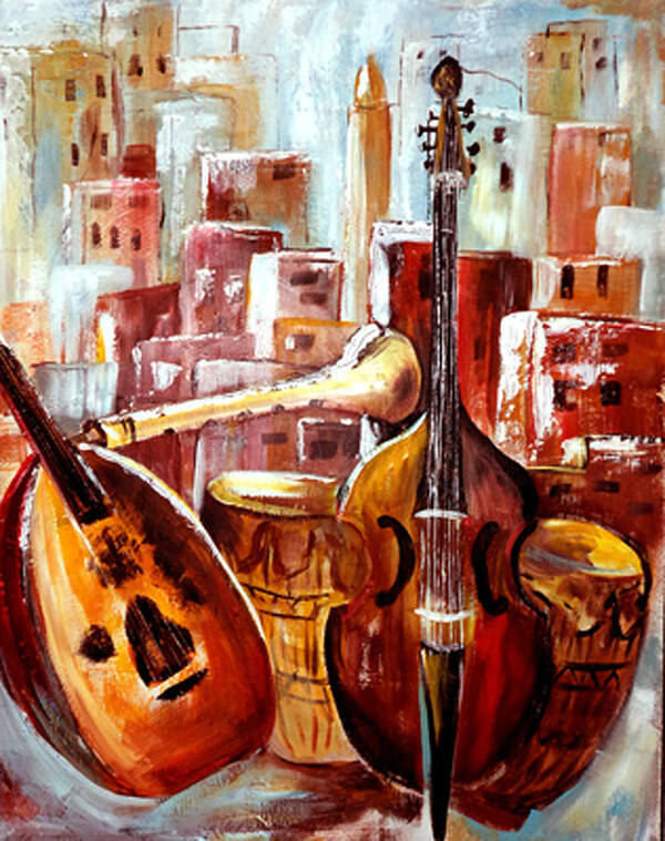 Morocco Art Print featuring the painting Music of Morocco by Patricia Rachidi