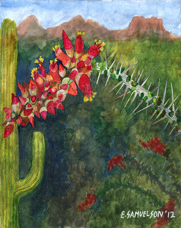 Spring In The Desert Art Print featuring the painting Ocotillo Spring by Eric Samuelson